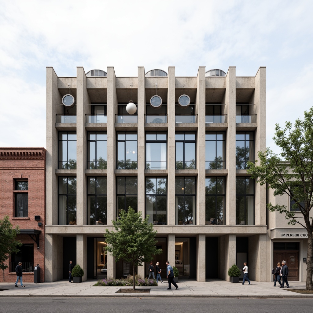 Prompt: Rustic courthouse facade, asymmetrical composition, rectangular volumes, flat roofs, industrial materials, exposed ductwork, steel beams, concrete walls, geometric patterns, functional simplicity, minimalist ornamentation, bold typography, urban context, busy streets, modern cityscape, cloudy sky, soft natural light, 1/1 composition, realistic textures, ambient occlusion.