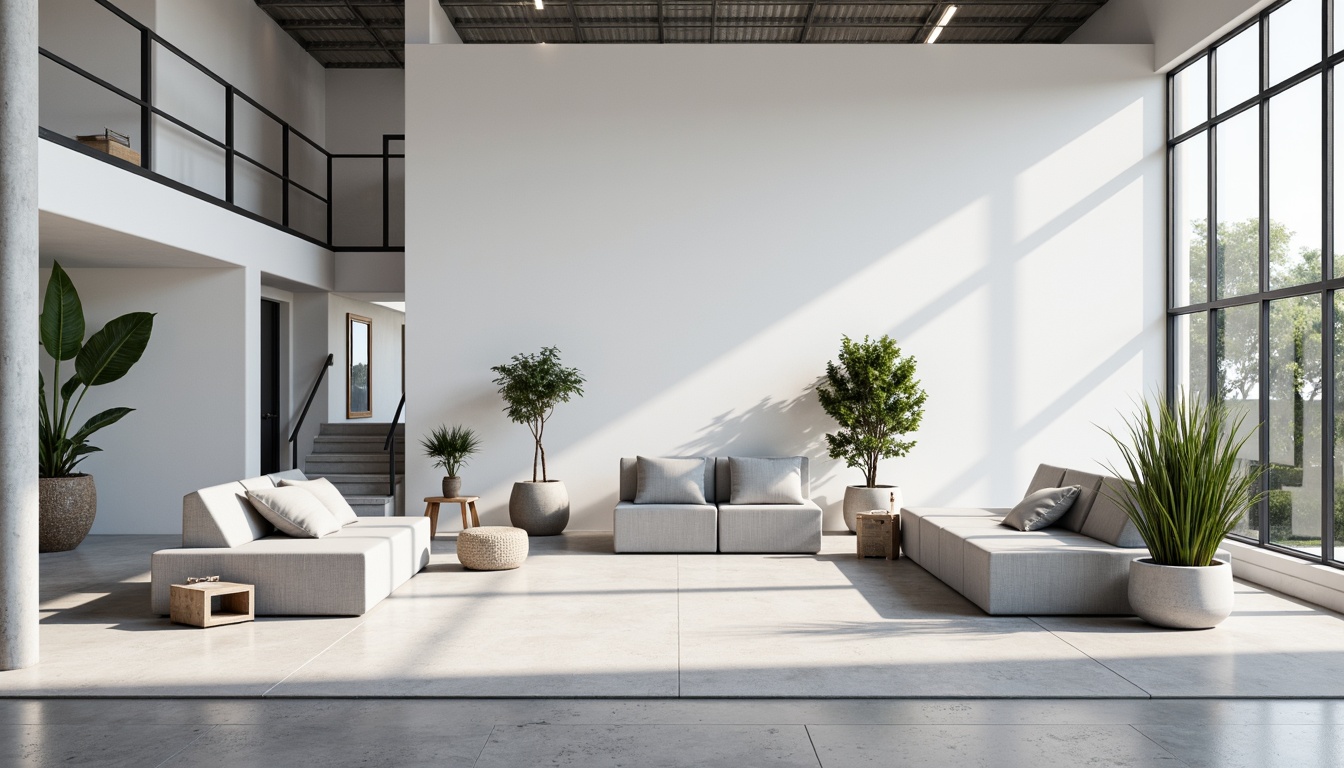 Prompt: Monochromatic interior, clean lines, minimal ornamentation, natural light, neutral color palette, empty space, simplicity emphasis, functional furniture, industrial materials, concrete floors, metal accents, geometric shapes, hidden storage, clutter-free environment, airy atmosphere, soft diffused lighting, shallow depth of field, 1/1 composition, realistic textures.