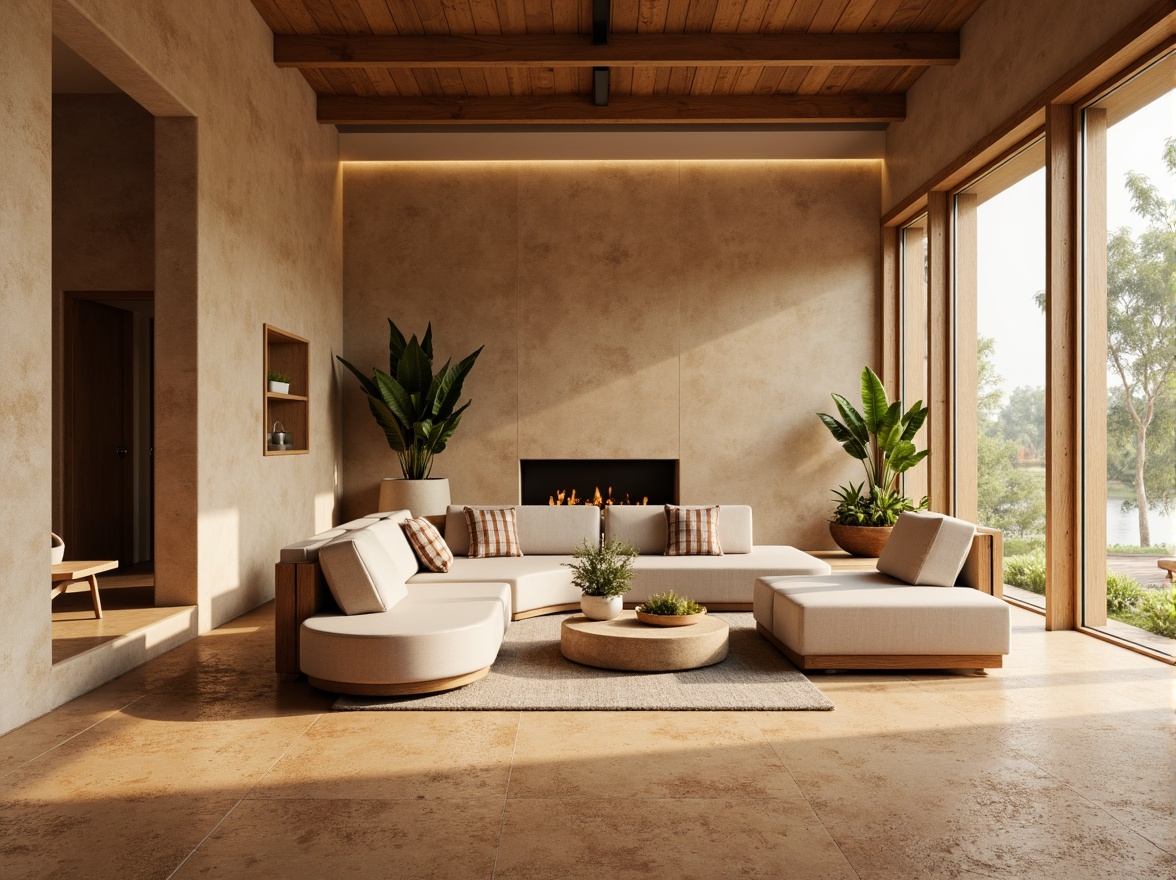 Prompt: Minimalist interior, cork flooring, natural earth tones, warm ambient lighting, sleek low-profile furniture, geometric shapes, organic textures, eco-friendly materials, sustainable design, calm atmosphere, soft shadows, shallow depth of field, 1/1 composition, realistic rendering, subtle color palette.