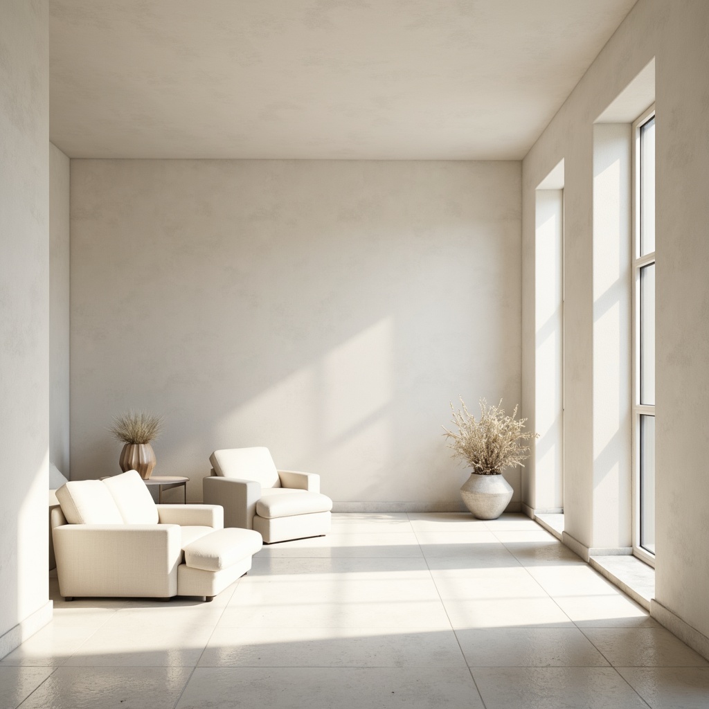 Prompt: Monochromatic interior space, creamy whites, soft grays, warm beiges, subtle texture contrasts, minimal ornamentation, clean lines, simplicity emphasis, empty spaces, natural light pouring in, airy atmosphere, soft focus, shallow depth of field, 1/1 composition, realistic renderings, ambient occlusion.