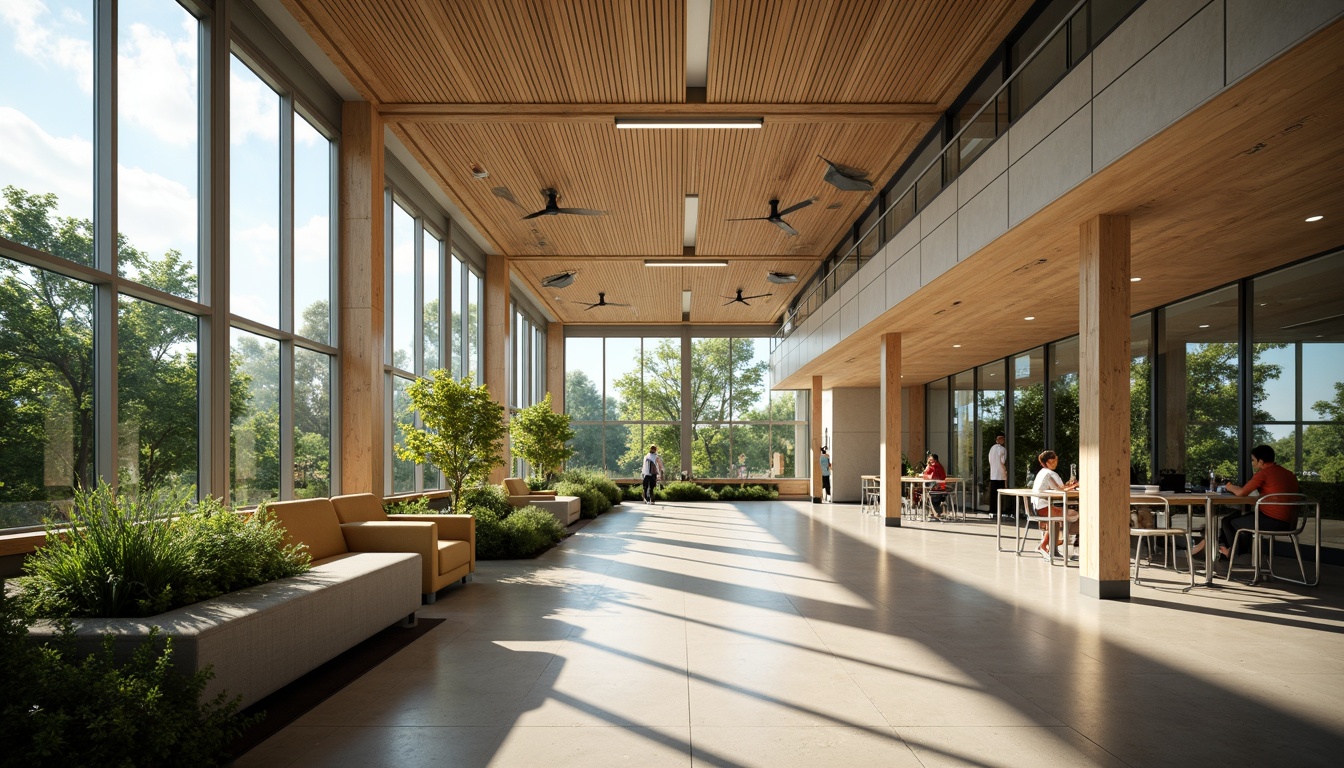 Prompt: Natural light filled classrooms, airy corridors, large windows, sliding glass doors, cross ventilation systems, fresh air inlets, exhaust fans, air purification units, green walls, living roofs, organic shapes, earthy tones, calming ambiance, soft diffused lighting, shallow depth of field, 1/2 composition, realistic textures, ambient occlusion.