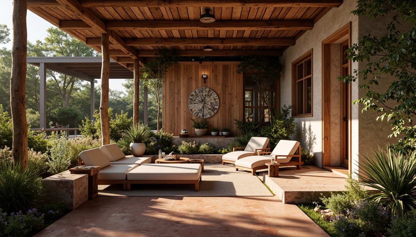 Prompt: Rustic wooden accents, natural stone walls, earthy terracotta floors, vibrant green roofs, fusion architecture, modern houses, eclectic mix of materials, bold color contrasts, intricate patterns, ornate metalwork, luxurious textiles, ambient warm lighting, soft focus, shallow depth of field, 1/2 composition, atmospheric perspective, realistic render.