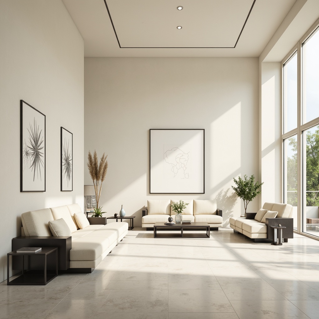 Prompt: Monochromatic interior, soft cream walls, minimalist decor, sparse furniture, low-profile seating, sleek metal accents, matte black frames, subtle texture variations, natural light pouring in, airy atmosphere, shallow depth of field, 1/1 composition, realistic renderings, ambient occlusion.Please let me know if this meets your expectations or if you need any adjustments!