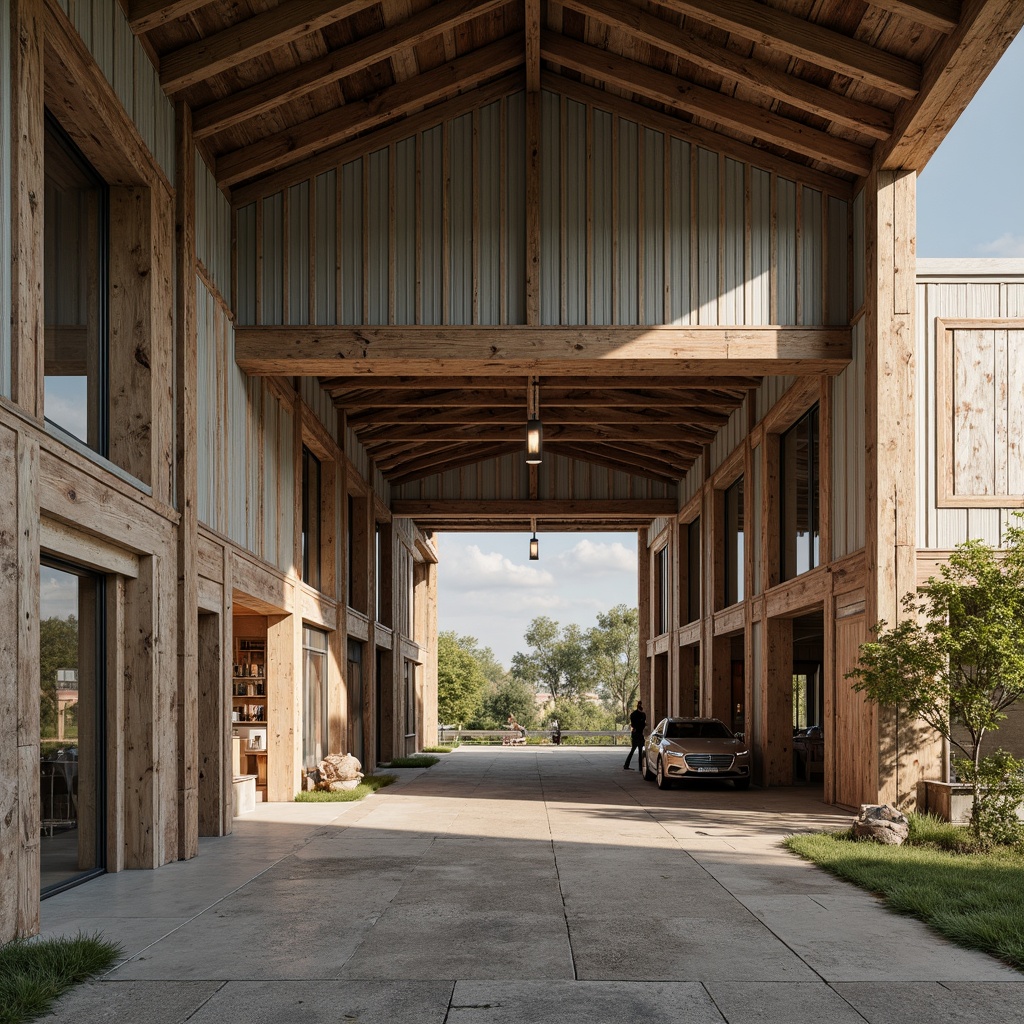 Prompt: Rustic barns, distressed wood textures, vintage metal accents, earthy tones, muted pastels, soft grays, beige stucco, weathered brick facades, eclectic mix of materials, asymmetrical compositions, bold color blocking, abstract expressionist influences, natural light pouring in, warm atmospheric glow, shallow depth of field, 1/1 composition, realistic textures, ambient occlusion.