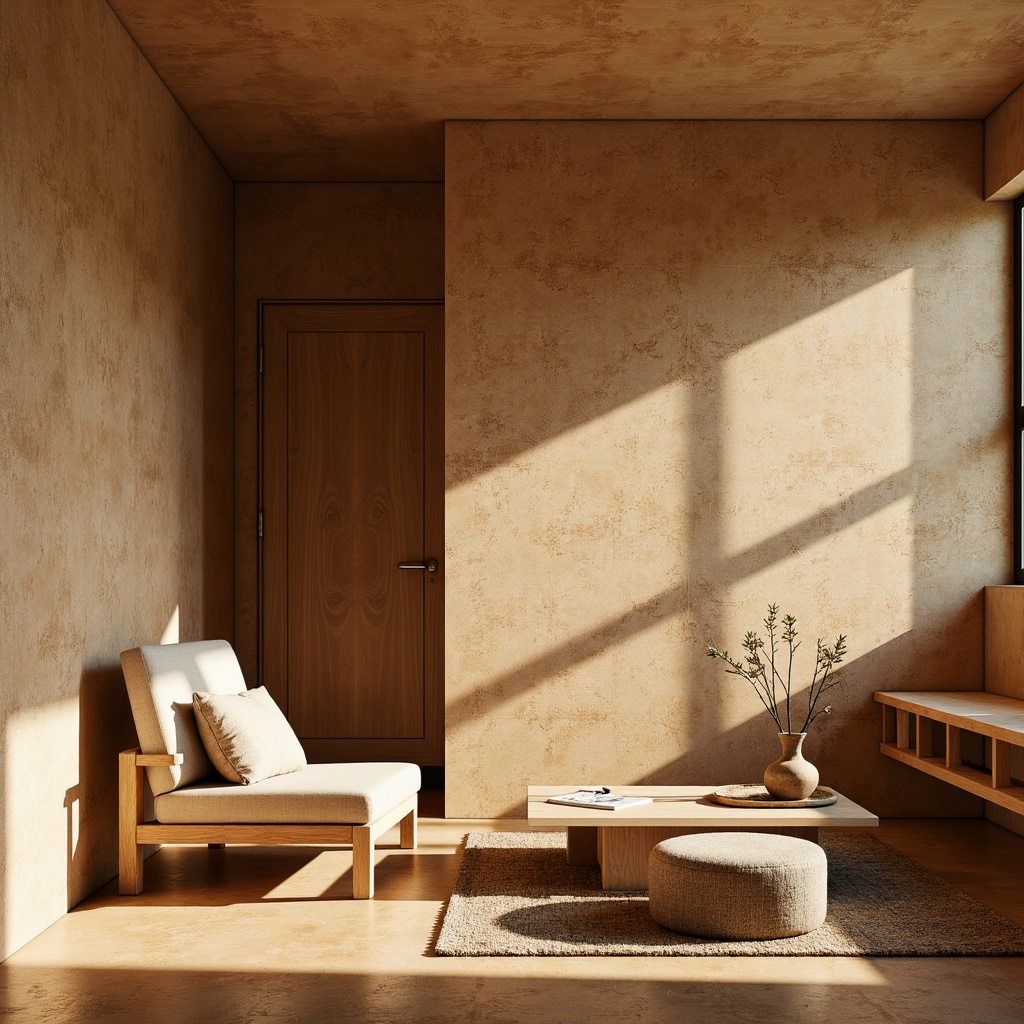 Prompt: Minimalist interior, natural cork flooring, earthy tone walls, simple furniture, sleek lines, warm ambient lighting, soft shadows, rustic wooden accents, woven textiles, organic shapes, subtle patterns, sustainable materials, eco-friendly design, calm atmosphere, serene ambiance, shallow depth of field, 1/1 composition, realistic textures.