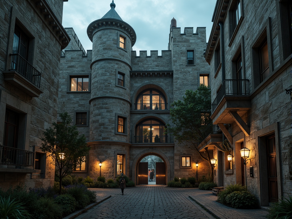 Prompt: Ancient stone castle, medieval architecture, fortified walls, robust buttresses, grand halls, ornate ceilings, mystical ambiance, warm torch lighting, dramatic shadows, rich textures, intricate carvings, gothic arches, rusted metal gates, overcast skies, misty atmosphere, cinematic composition, high contrast ratio, realistic rendering.