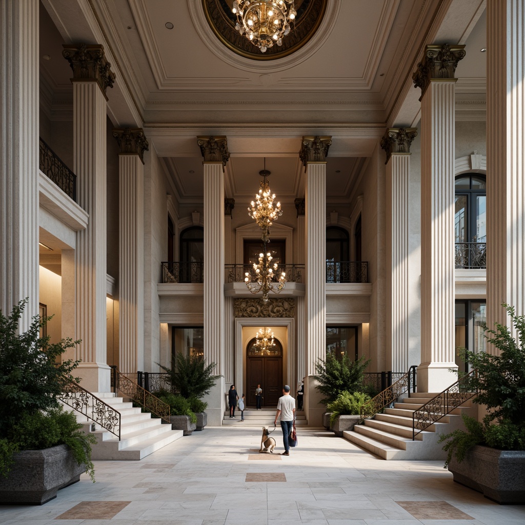 Prompt: Grandiose bank facade, symmetrical composition, neoclassical columns, ornate details, majestic entrance, high ceilings, marble floors, elegant chandeliers, stately staircases, luxurious materials, refined textures, subtle color palette, soft natural light, shallow depth of field, 1/1 composition, frontal view, realistic reflections, ambient occlusion.