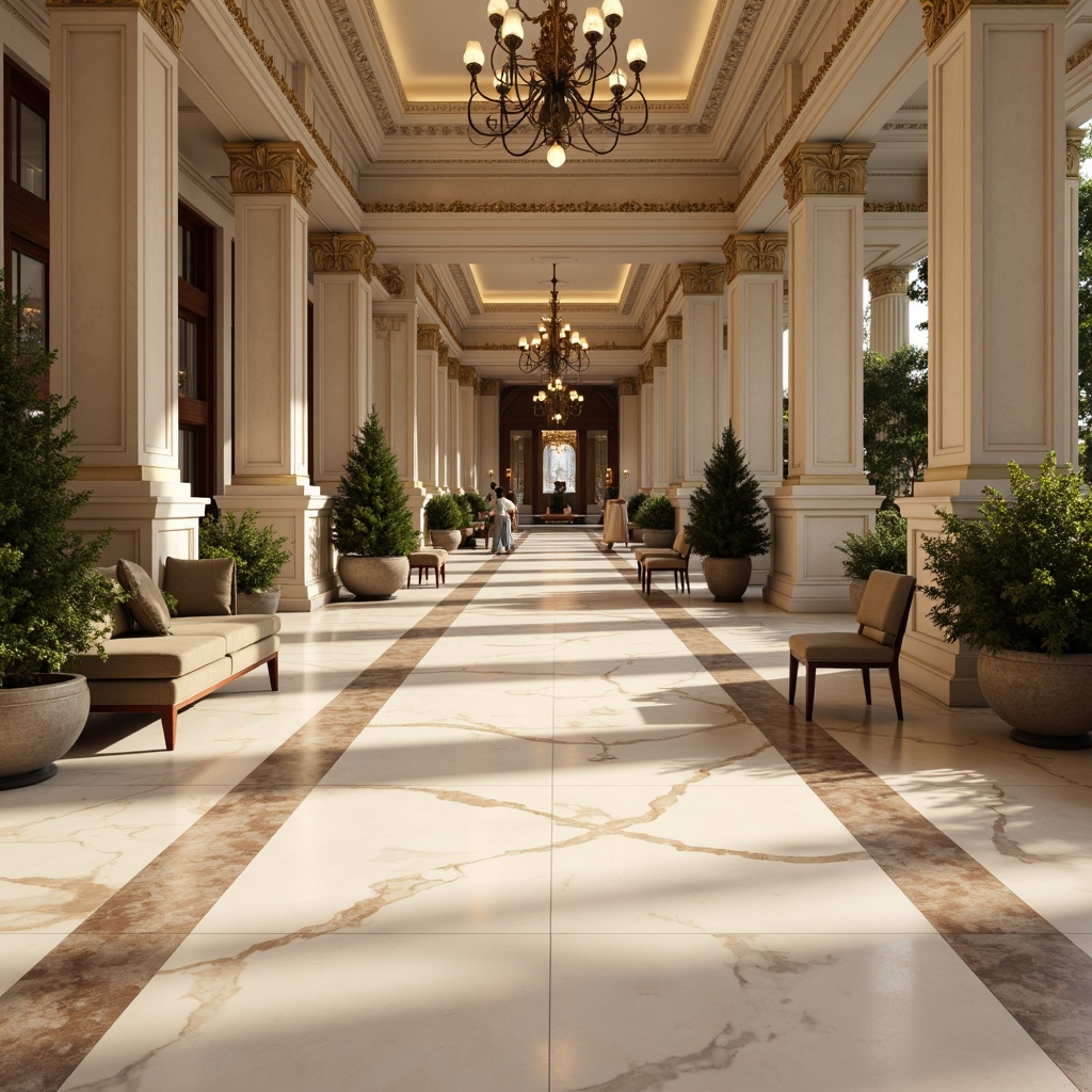 Prompt: Luxurious interior, marble floors, creamy white veins, elegant columns, ornate furnishings, sophisticated ambiance, neutral color palette, subtle texture contrast, ambient lighting, warm glow, shallow depth of field, 1/1 composition, realistic reflections, detailed normal maps.