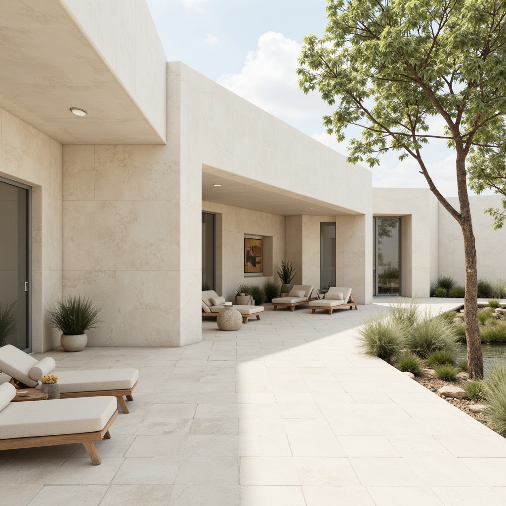 Prompt: Soft limestone facade, clean lines, minimalist architecture, creamy whites, warm beiges, pale grays, natural textures, subtle veining patterns, elegant simplicity, modern sophistication, open spaces, airy atmosphere, abundant natural light, soft diffused shadows, gentle color transitions, harmonious neutral tones, earthy undertones, serene ambiance, calm mood, 1/1 composition, shallow depth of field, soft focus, realistic rendering.