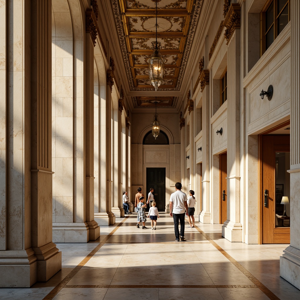 Prompt: Grandiose columns, ornate details, rich fabrics, majestic architecture, warm beige tones, soft golden hues, creamy whites, muted grays, subtle earthy undertones, elegant marble surfaces, intricate moldings, refined bronze accents, lavish crystal chandeliers, opulent velvet drapes, dramatic shadowing, high-contrast lighting, 1/2 composition, symmetrical framing, ornate picture frames, classic oil painting textures.