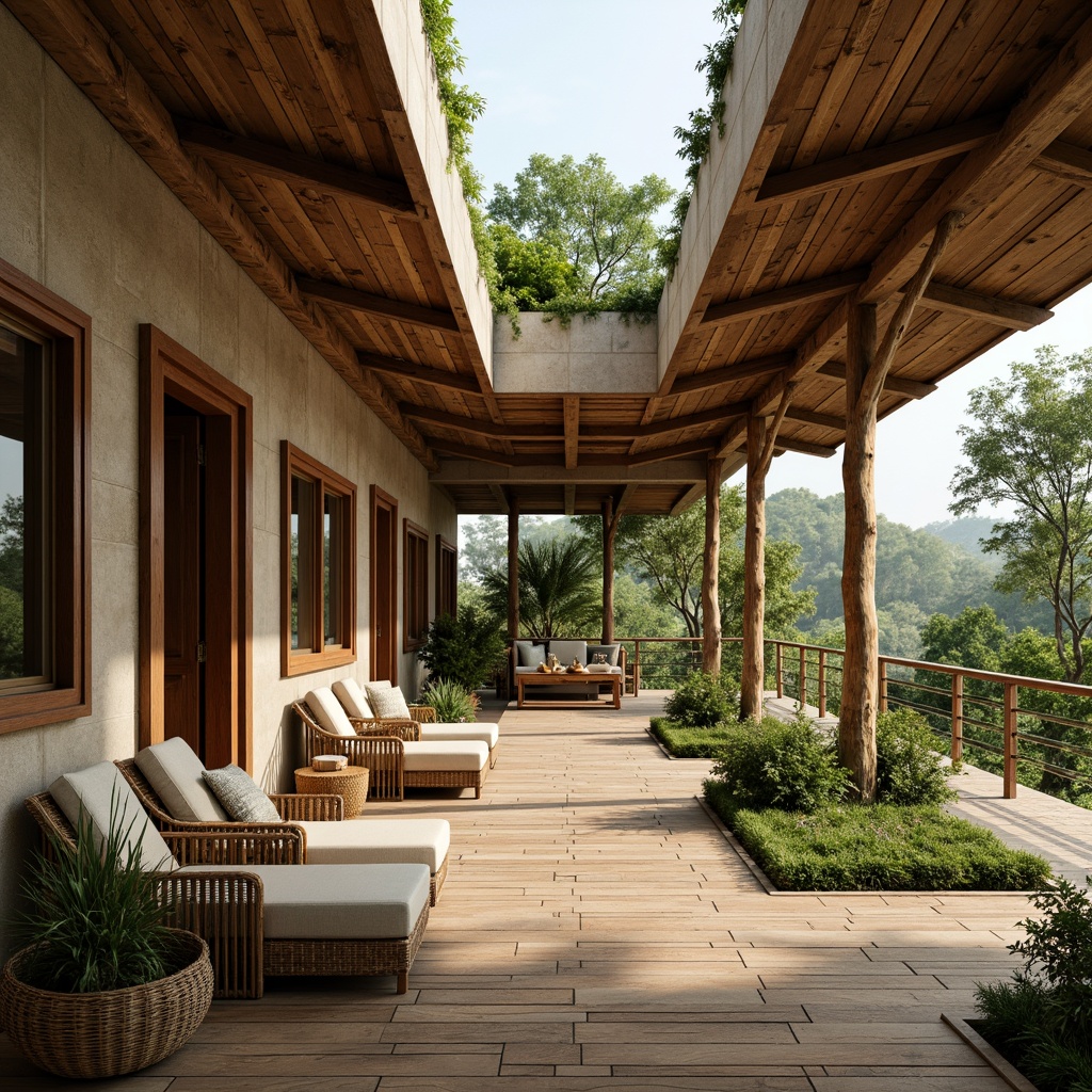 Prompt: Earthy tones, reclaimed wood accents, natural stone walls, living green roofs, bamboo flooring, rattan furniture, organic shapes, curved lines, minimal ornamentation, large windows, clerestory lighting, soft warm ambiance, shallow depth of field, 3/4 composition, panoramic view, realistic textures, ambient occlusion.