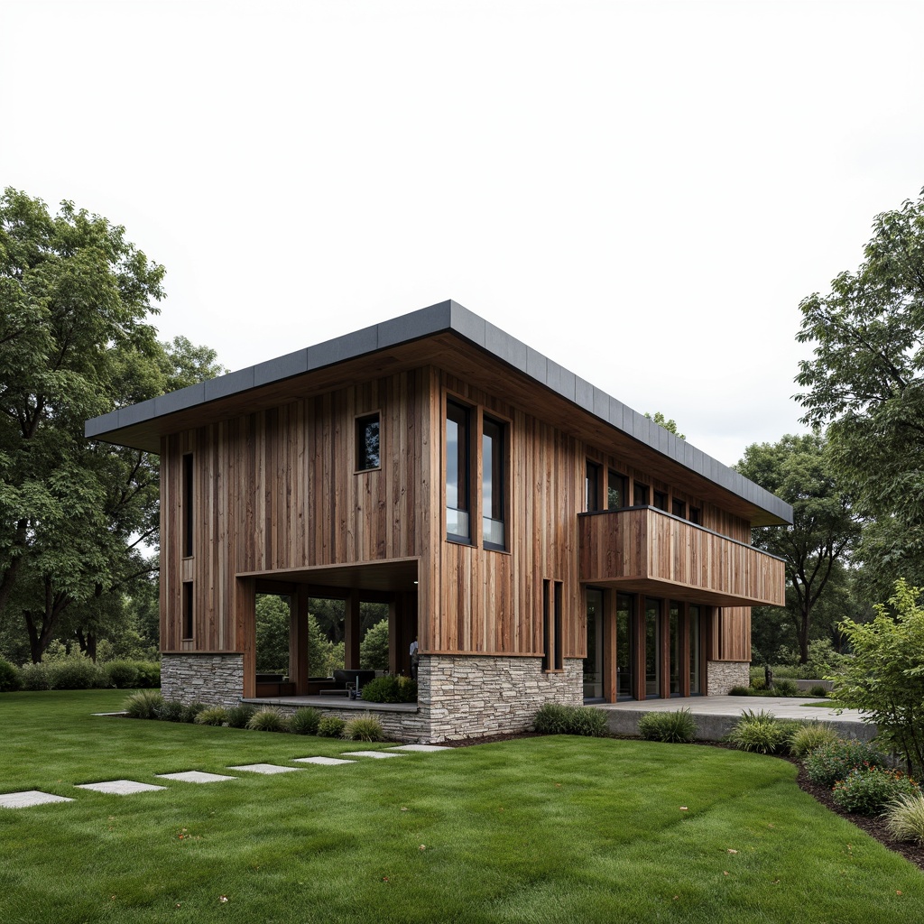 Prompt: Rustic barn fa\u00e7ade, weathered wood textures, modern streamline accents, sleek metal cladding, large windows, sliding glass doors, minimalist rooflines, asymmetrical composition, natural stone foundation, lush greenery surroundings, serene countryside landscape, overcast sky, soft diffused lighting, shallow depth of field, 3/4 composition, panoramic view, realistic wood grain textures, ambient occlusion.