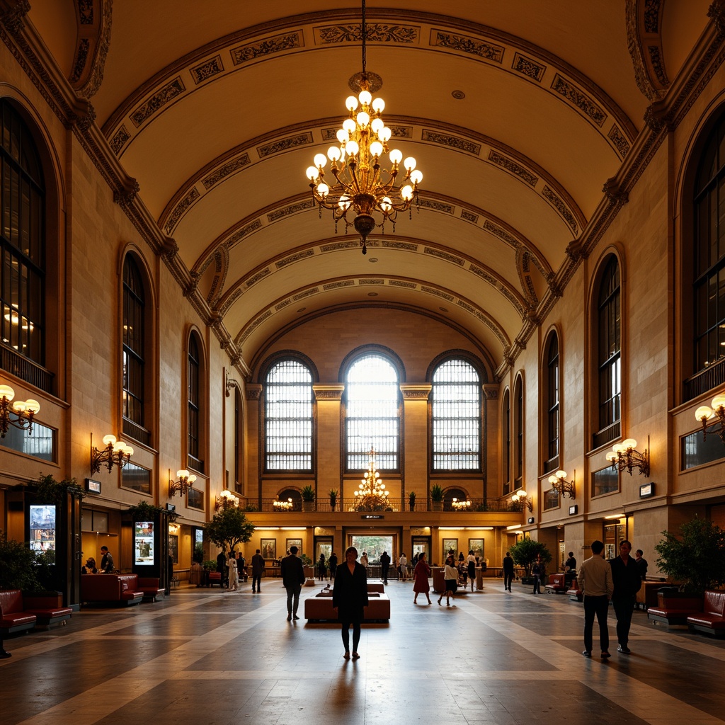 Prompt: Grandiose train station, ornate chandeliers, warm golden lighting, elegant marble floors, intricate moldings, majestic archways, symmetrical columns, vintage luggage carts, refined wooden benches, classic clock towers, sophisticated signage, soft warm glow, subtle shadows, dramatic high ceilings, 1/2 composition, realistic reflections, ambient occlusion.Please let me know if this meets your requirements!