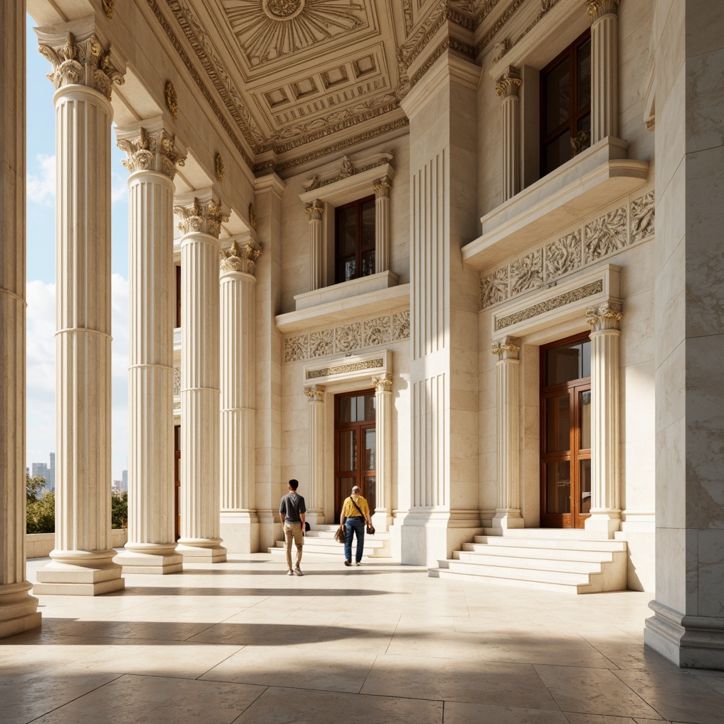 Prompt: Grandiose columns, ornate architraves, elegant pilasters, refined moldings, classical proportions, symmetrical facades, white marble cladding, subtle shading, warm golden lighting, high contrast ratio, shallow depth of field, 1/2 composition, detailed textures, ambient occlusion.