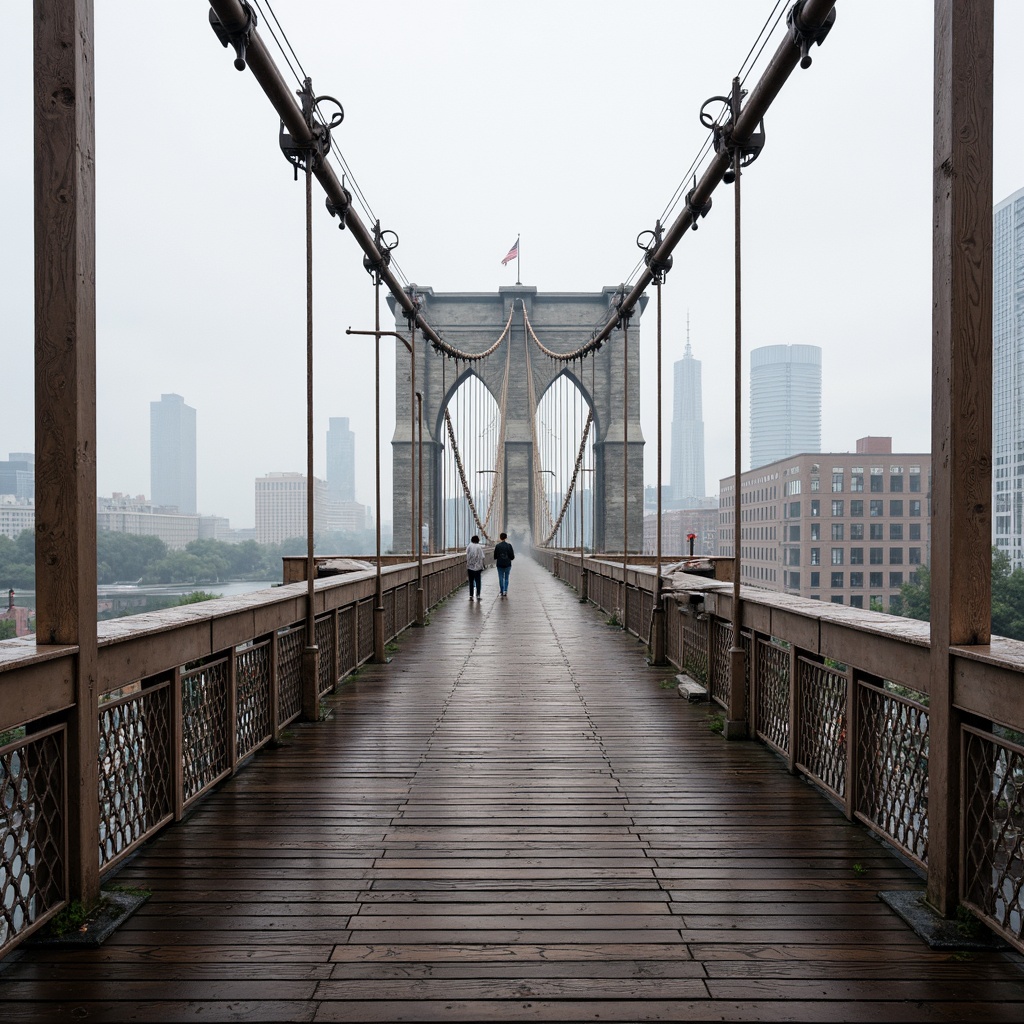 Prompt: Rustic steel bridges, weathered wooden decks, sturdy stone piers, reinforced concrete columns, ornate iron railings, suspended cable systems, modern composite materials, sleek glass panels, dynamic kinetic structures, urban cityscapes, misty morning atmosphere, soft diffused lighting, shallow depth of field, 1/2 composition, symmetrical framing, realistic reflections, ambient occlusion.