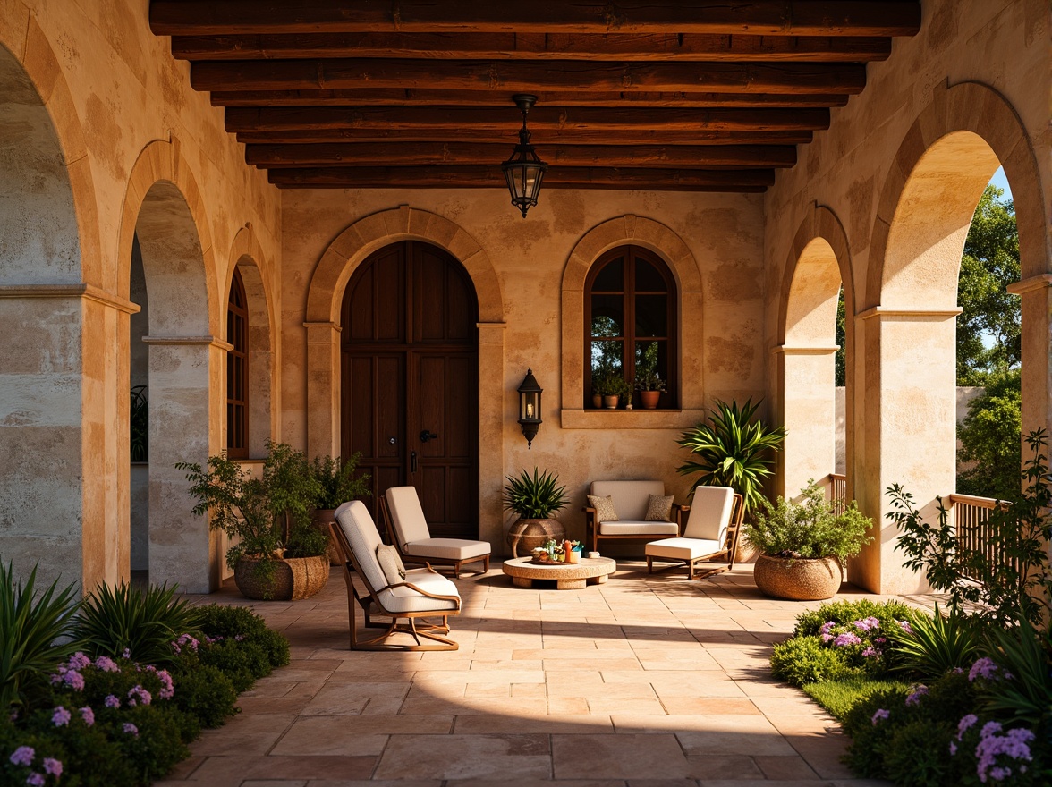 Prompt: Warm earthy tones, rustic terracotta hues, soft golden lights, natural stone walls, Italian Renaissance-inspired architecture, ornate Baroque details, vintage distressed textures, elegant classic furniture, lush greenery, blooming flowers, sunny afternoon, warm gentle shadows, shallow depth of field, 3/4 composition, realistic ambient occlusion.