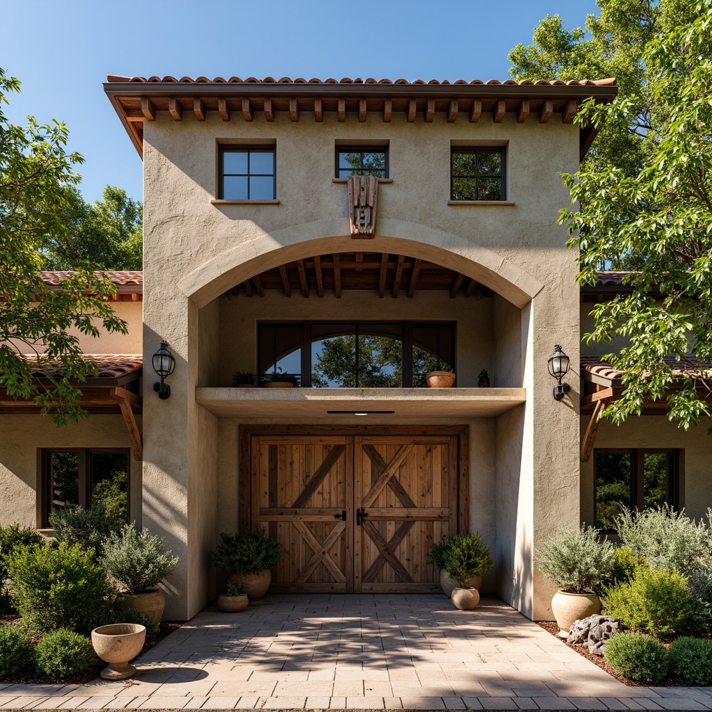 Prompt: Rustic winery facade, eclectic mix of materials, distressed wood accents, vintage metal doors, ornate stone carvings, curved lines, asymmetrical composition, earthy color palette, natural stone walls, reclaimed wooden beams, industrial-style windows, decorative ironwork, lush green vines, sunny afternoon, warm soft lighting, shallow depth of field, 1/2 composition, detailed textures, ambient occlusion.