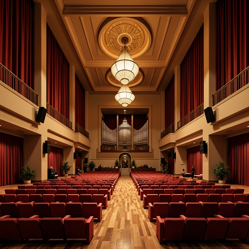 Prompt: Luxurious concert hall, elegant chandeliers, plush velvet seats, polished wooden floors, sound-absorbing panels, state-of-the-art audio equipment, precise speaker placement, optimized room geometry, harmonious color scheme, intimate atmosphere, soft warm lighting, shallow depth of field, 1/2 composition, realistic textures, ambient occlusion.