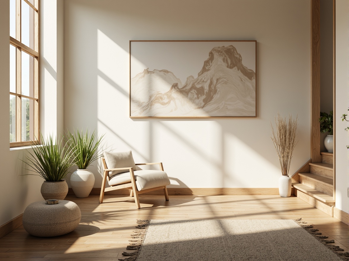 Prompt: Soft warm lighting, pastel colors, calming atmosphere, natural materials, wooden accents, earthy tones, gentle color transitions, soothing ambiance, minimal ornamentation, organic shapes, subtle texture variations, creamy whites, mossy greens, sky blues, sandy beiges, 3/4 composition, shallow depth of field, realistic renderings.