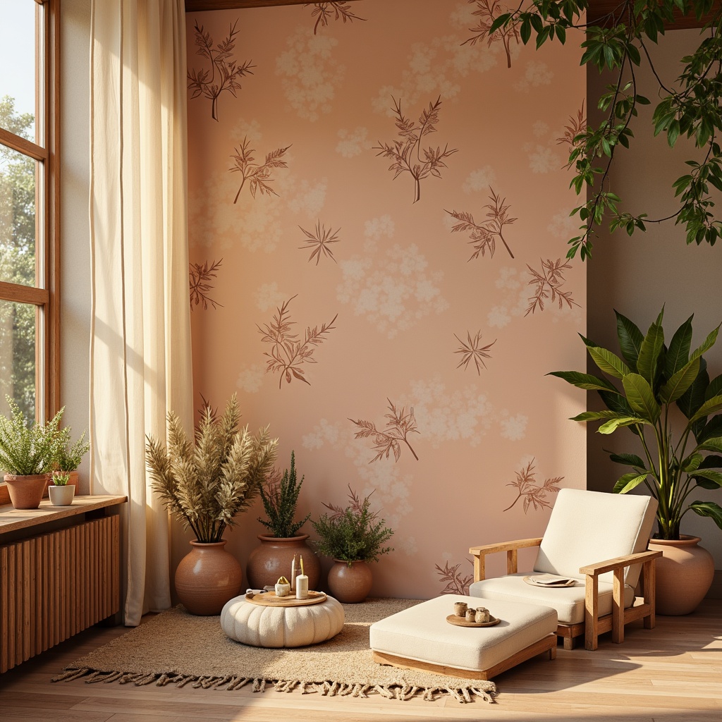 Prompt: Soft peach tones, warm beige backgrounds, delicate floral patterns, vintage distressed textures, rustic wooden accents, natural linen fabrics, earthy terracotta pots, lush greenery, warm sunny day, gentle golden lighting, shallow depth of field, 1/1 composition, intimate close-up view, realistic skin tones, ambient occlusion.