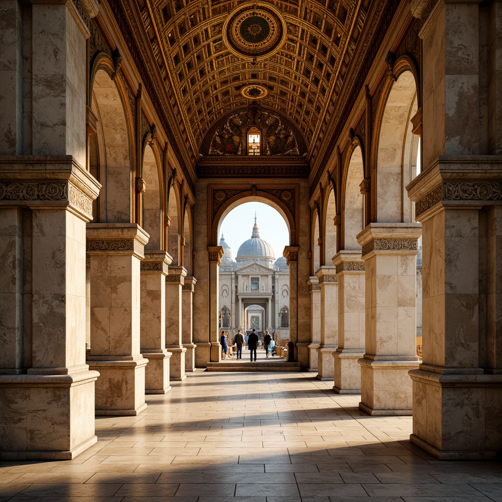 Prompt: Intricate archways, ornate carvings, golden mosaics, grandiose entranceways, imposing pillars, richly textured stonework, Byzantine-inspired architecture, majestic domes, symmetrical compositions, warm soft lighting, shallow depth of field, 1/1 composition, realistic textures, ambient occlusion.