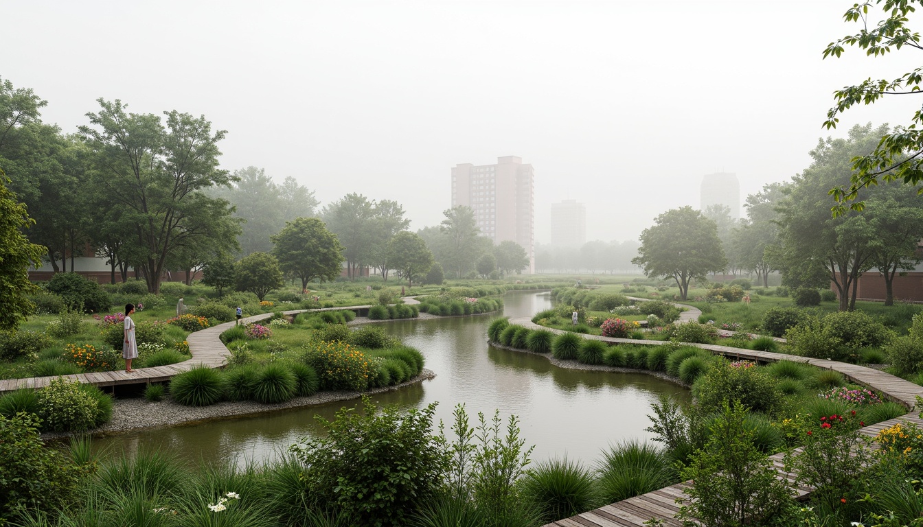 Prompt: \Ecological wetland reserve, lush green vegetation, meandering waterways, naturalistic boardwalks, observation decks, bird-watching platforms, native aquatic plants, vibrant wildflowers, serene lakeside scenery, misty morning atmosphere, soft diffused lighting, shallow depth of field, 2/3 composition, panoramic view, realistic textures, ambient occlusion.\