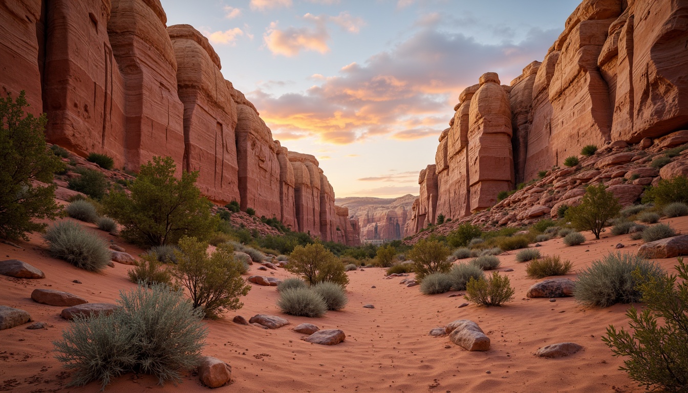 Prompt: Earthy canyon landscape, warm beige rocks, rustic terracotta hues, turquoise accents, sandy dunes, weathered wood textures, natural stone formations, desert flora, cacti silhouettes, vibrant sunset skies, soft warm lighting, atmospheric perspective, 1/2 composition, realistic rock details, ambient occlusion.