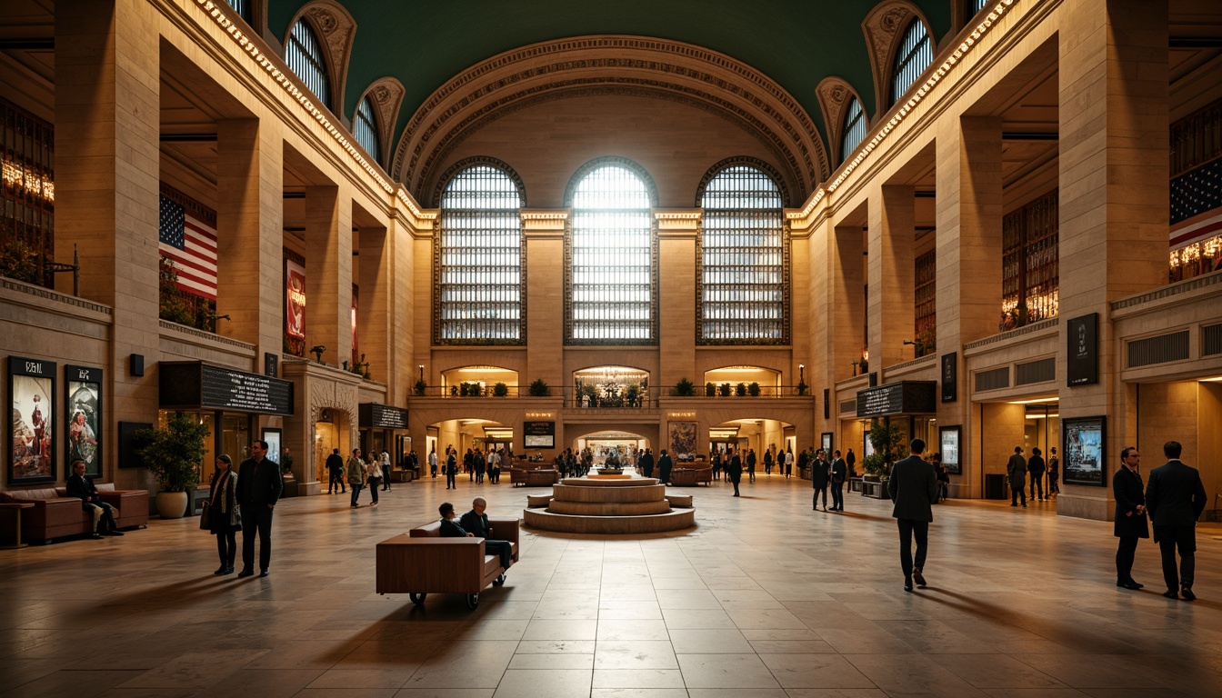 Prompt: Grandiose train station, ornate facades, Corinthian columns, arched windows, rusticated walls, symmetrical composition, elegant clock towers, majestic entrance halls, high ceilings, chandeliers, marble flooring, intricate moldings, vintage luggage carts, classic lanterns, warm golden lighting, shallow depth of field, 1/1 composition, panoramic view, realistic textures, ambient occlusion.Please let me know if this meets your requirements!