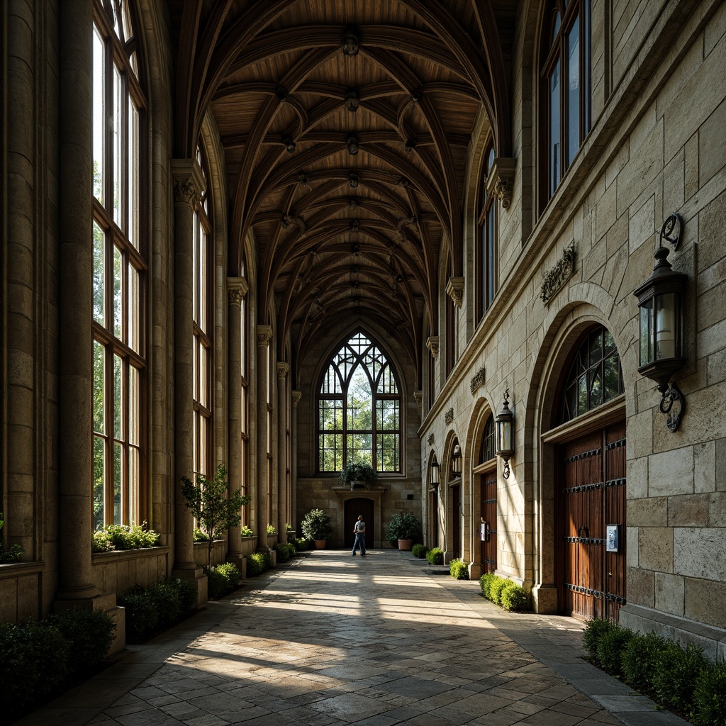 Prompt: Rustic university campus, weathered stone walls, Gothic architecture, pointed arches, ribbed vaults, intricate stone carvings, moss-covered facades, grand hallways, ornate chapels, stained glass windows, heavy wooden doors, wrought iron fixtures, mystical atmosphere, dramatic lighting, high contrast, shallow depth of field, 2/3 composition, symmetrical framing, rich stone textures, ambient occlusion.Let me know if you need any adjustments!