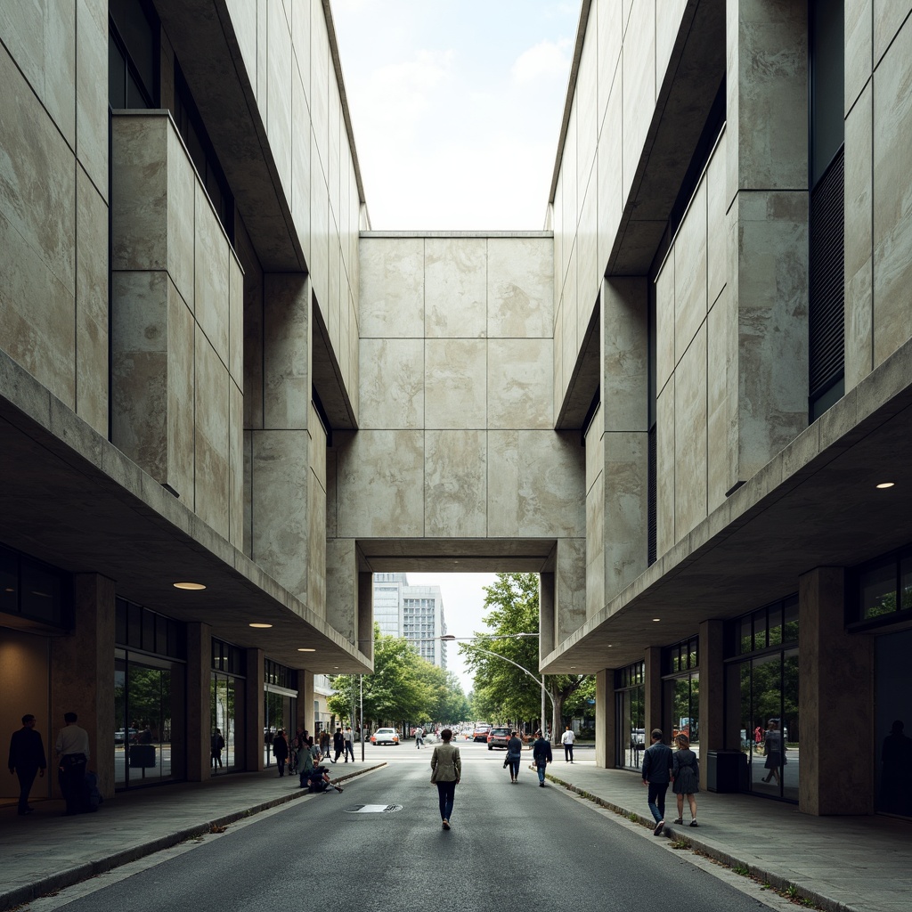 Prompt: Raw concrete walls, brutalist architecture, bus station facade, urban landscape, busy streets, morning commute, natural light, angular lines, rugged textures, industrial materials, metal beams, exposed ductwork, functional design, minimalist aesthetic, bold geometric forms, monumental scale, dramatic shadows, high-contrast lighting, 1/2 composition, symmetrical framing, gritty urban atmosphere.