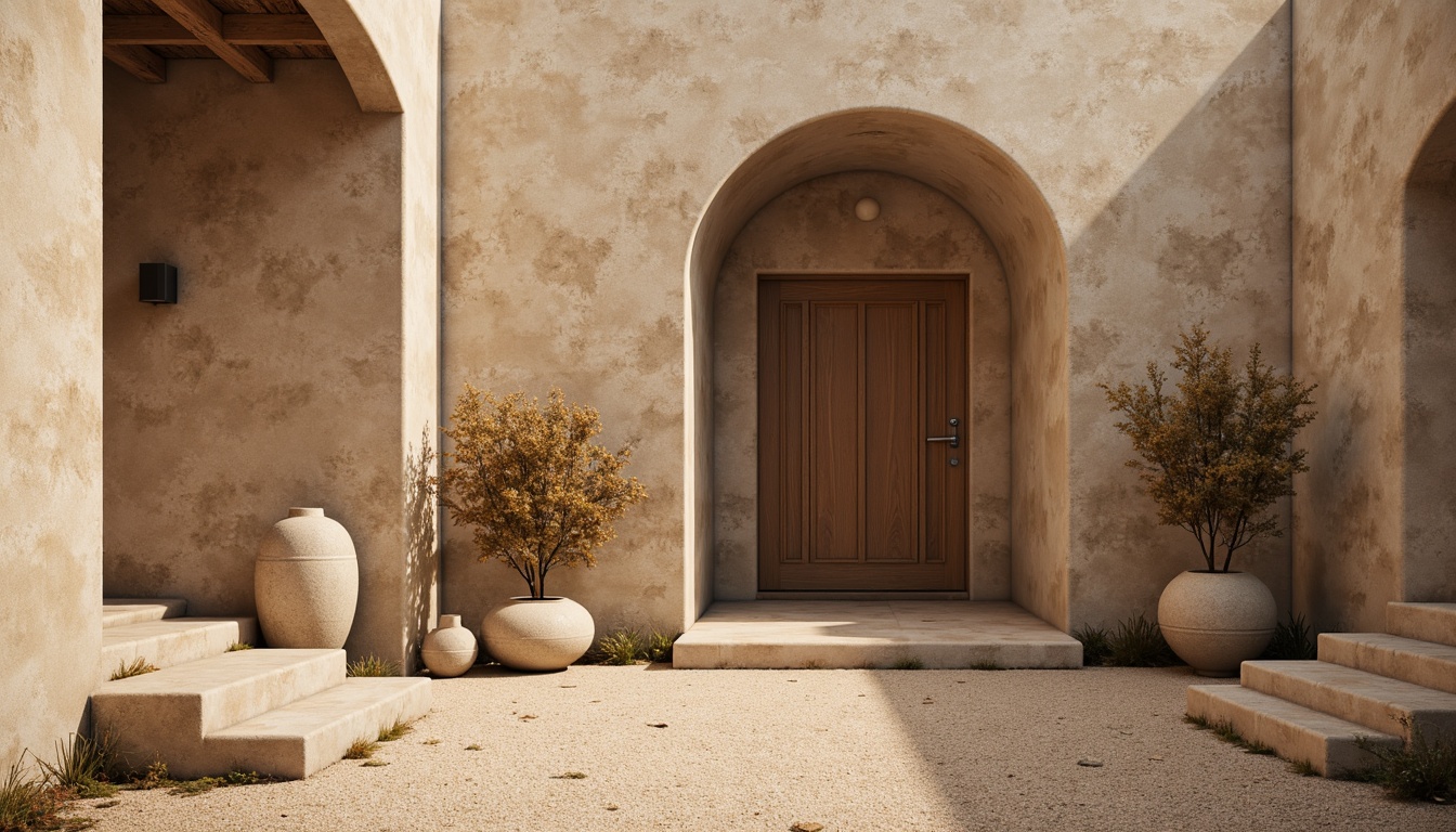 Prompt: Earth-toned Lavacrete walls, rustic textures, natural stone accents, warm beige hues, organic forms, earthy aroma, serene ambiance, soft diffused lighting, shallow depth of field, 2/3 composition, realistic renderings, ambient occlusion.