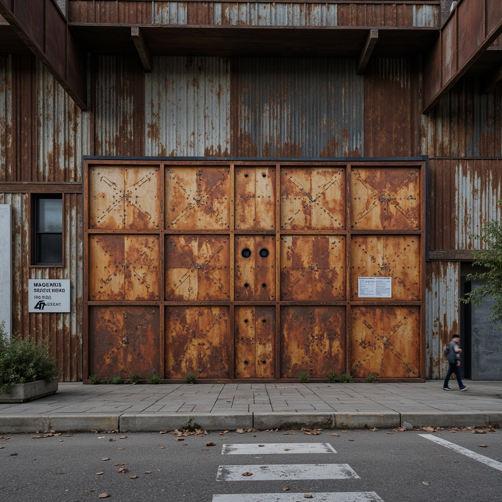 Prompt: Weathered metal facade, rusty tones, distressed textures, industrial aesthetic, urban landscape, cityscape, brutalist architecture, exposed ductwork, concrete floors, steel beams, metallic coatings, powder coating, electroplating, anodizing, chemical etching, abrasive blasting, satin finish, matte finish, reflective surfaces, futuristic ambiance, high-tech materials, modern machinery, precision engineering, intricate details, shallow depth of field, 3/4 composition, realistic textures, ambient occlusion.