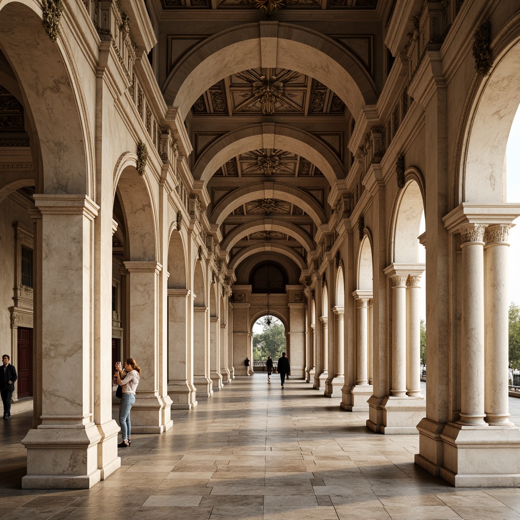 Prompt: Marble columns, ornate carvings, polished stone floors, intricate moldings, grand archways, symmetrical facades, classical proportions, rusticated bases, decorative pediments, ornamental friezes, gilded details, subtle wear, weathered patina, warm golden lighting, shallow depth of field, 2/3 composition, realistic textures, ambient occlusion.