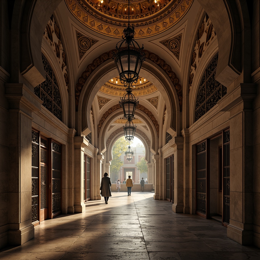 Prompt: Intricate archways, ornate stone carvings, grandiose entrance gates, vaulted ceilings, majestic domes, richly textured mosaics, golden accents, warm candlelight, soft shadows, atmospheric perspective, narrow depth of field, 2/3 composition, cinematic view, highly detailed textures, ambient occlusion.