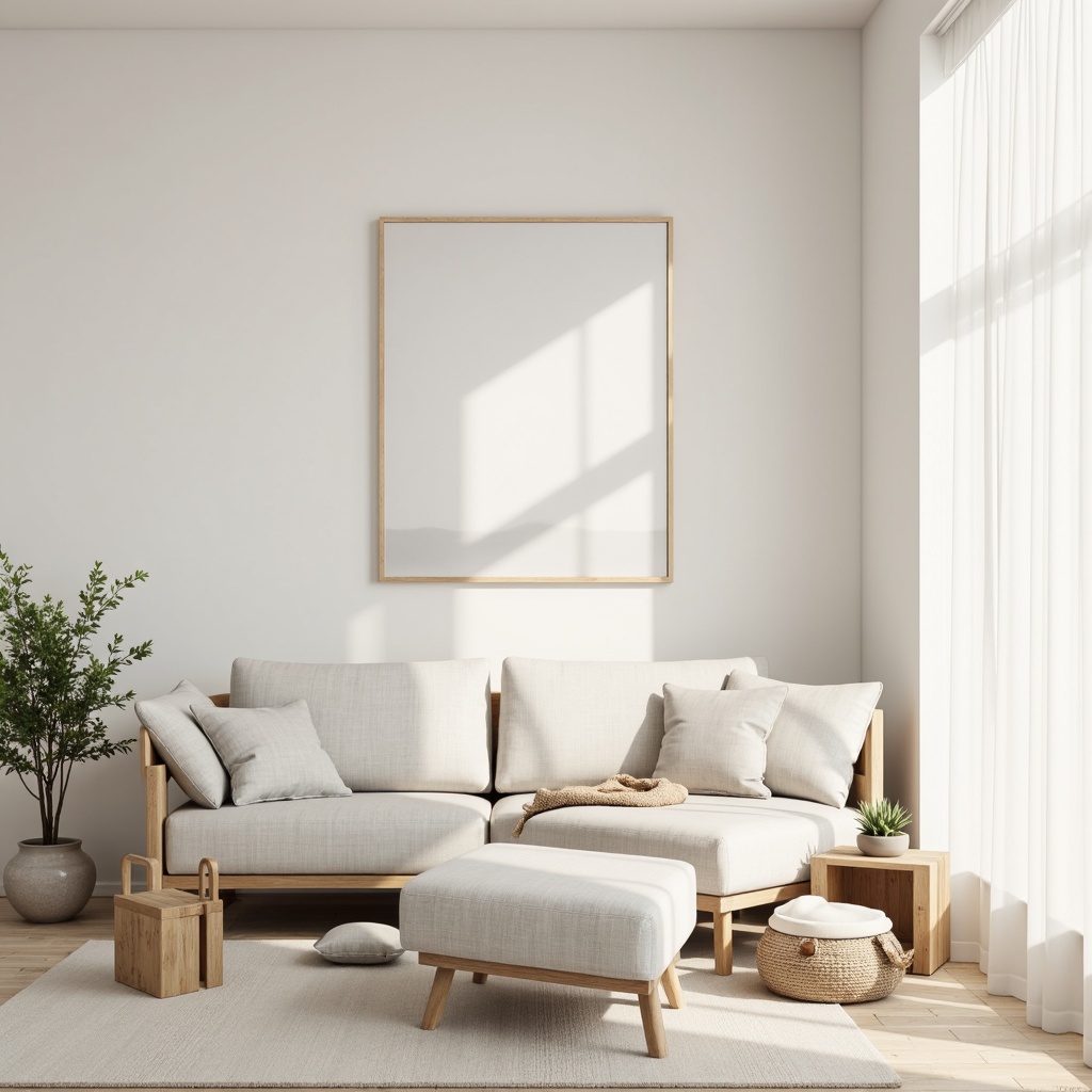 Prompt: Monochromatic color scheme, soft pastel hues, calming whites, creamy neutrals, subtle grays, natural textures, simplistic shapes, clean lines, minimal ornamentation, Scandinavian-inspired design, cozy atmosphere, warm ambient lighting, shallow depth of field, 1/1 composition, realistic renderings, ambient occlusion.