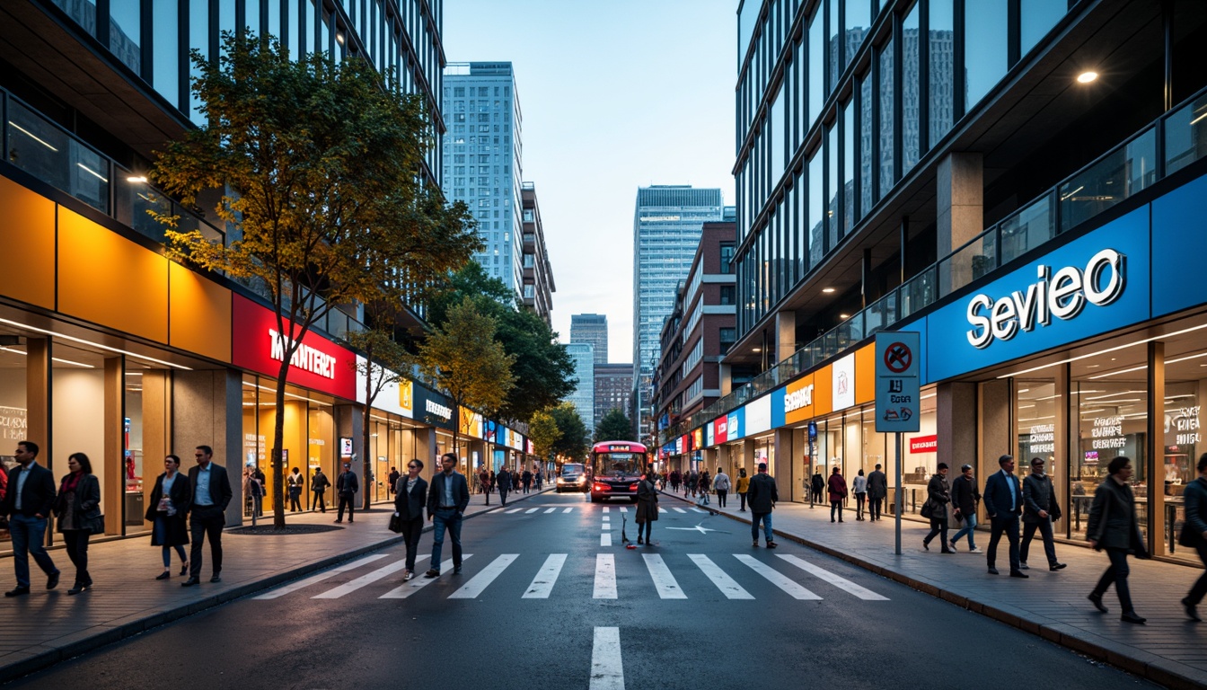 Prompt: Vibrant bus station, modern architecture, sleek metal structures, bold primary colors, bright signage, urban cityscape, bustling streets, rush hour atmosphere, dynamic lighting, shallow depth of field, 3/4 composition, panoramic view, realistic textures, ambient occlusion.