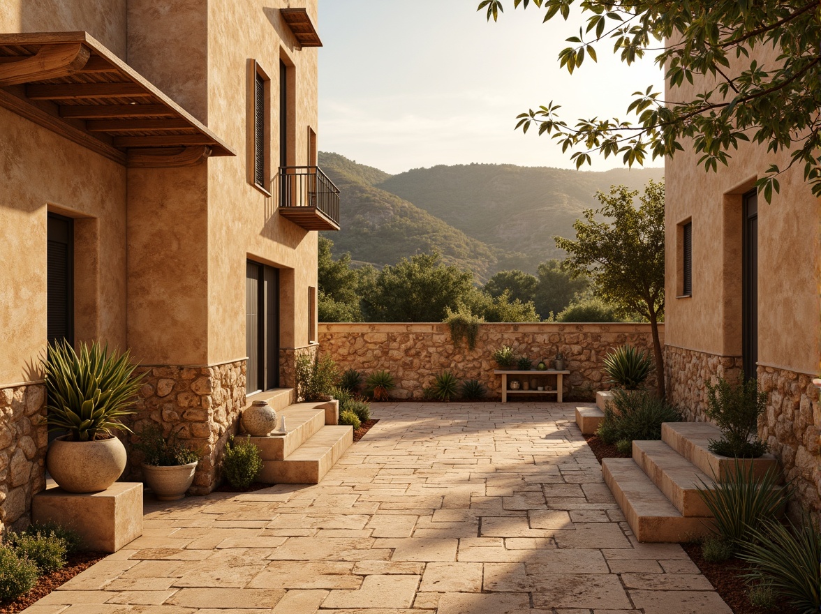 Prompt: Earthy tone, warm beige, rustic sienna, natural terracotta, weathered stone walls, aged brick buildings, Mediterranean landscape, sun-kissed hills, olive groves, vintage distressed textures, warm golden lighting, shallow depth of field, 1/1 composition, realistic earthy tones, ambient occlusion.