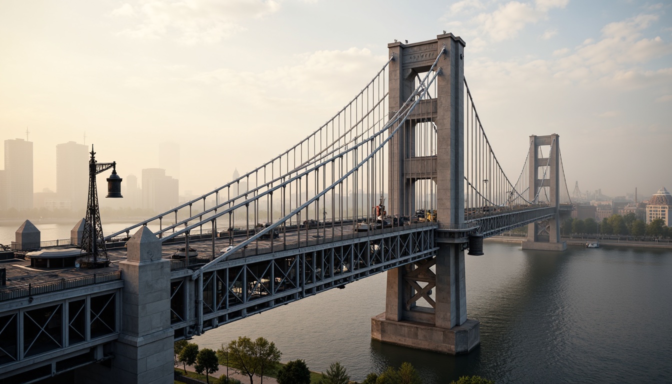 Prompt: Strong fibreglass bridges, reinforced with steel cables, high-strength concrete foundations, textured grey surfaces, intricate cable patterns, suspension systems, urban cityscapes, morning mist, soft warm lighting, shallow depth of field, 3/4 composition, panoramic view, realistic textures, ambient occlusion.Let me know if this meets your requirements!