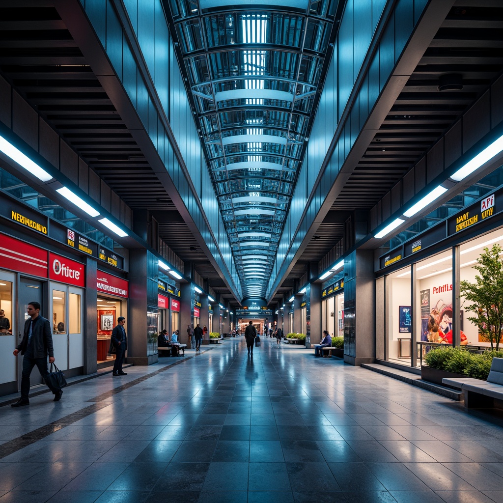 Prompt: Futuristic metro station, high-tech infrastructure, sleek modern architecture, gleaming metallic surfaces, LED light installations, vibrant color schemes, dynamic ambient lighting, sophisticated rail systems, advanced signage, futuristic train designs, spacious platforms, polished marble floors, minimalist benches, urban cityscape, evening atmosphere, soft warm glow, shallow depth of field, 1/1 composition, realistic reflections, ambient occlusion.