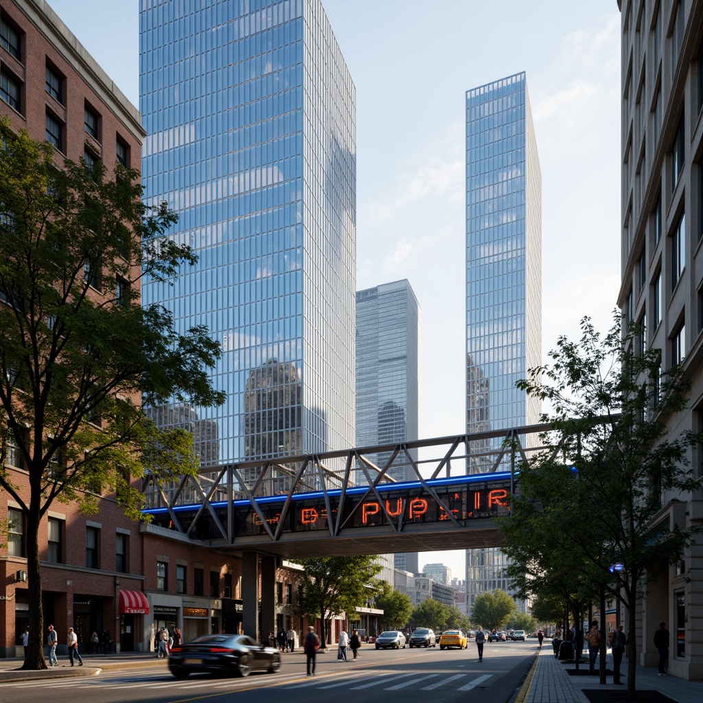 Prompt: Futuristic bridge architecture, sleek metallic structures, LED lighting systems, solar panels, wind turbines, kinetic energy harvesting, eco-friendly materials, recycled steel beams, minimalist design, angular lines, vibrant neon colors, urban cityscape, bustling streets, fast-paced traffic, sunny day, soft warm lighting, shallow depth of field, 3/4 composition, panoramic view, realistic textures, ambient occlusion.