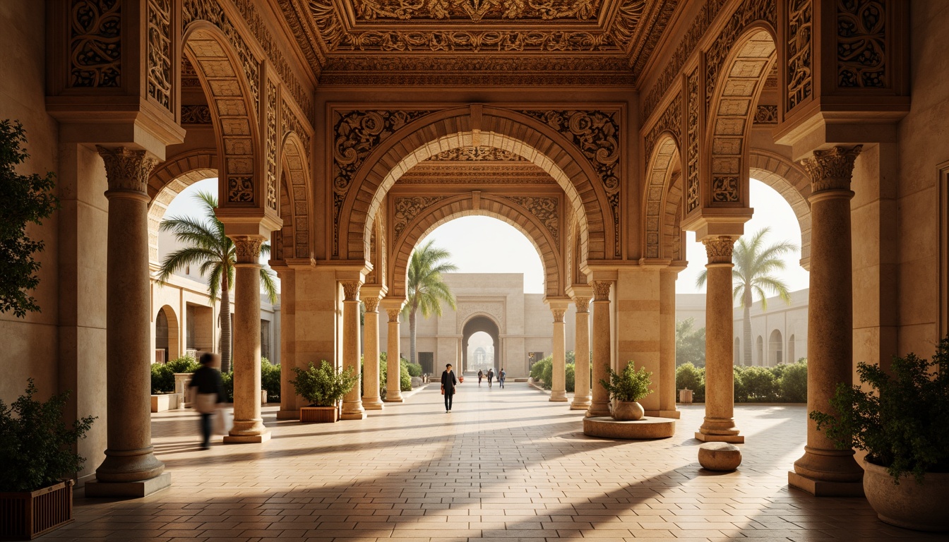 Prompt: Intricate ornamental arches, Moorish-inspired architecture, grand entranceways, sweeping curves, elegant keystones, ornate carvings, Islamic geometric patterns, majestic stone columns, symmetrical compositions, warm golden lighting, soft focus, shallow depth of field, 1/2 composition, realistic textures, ambient occlusion.