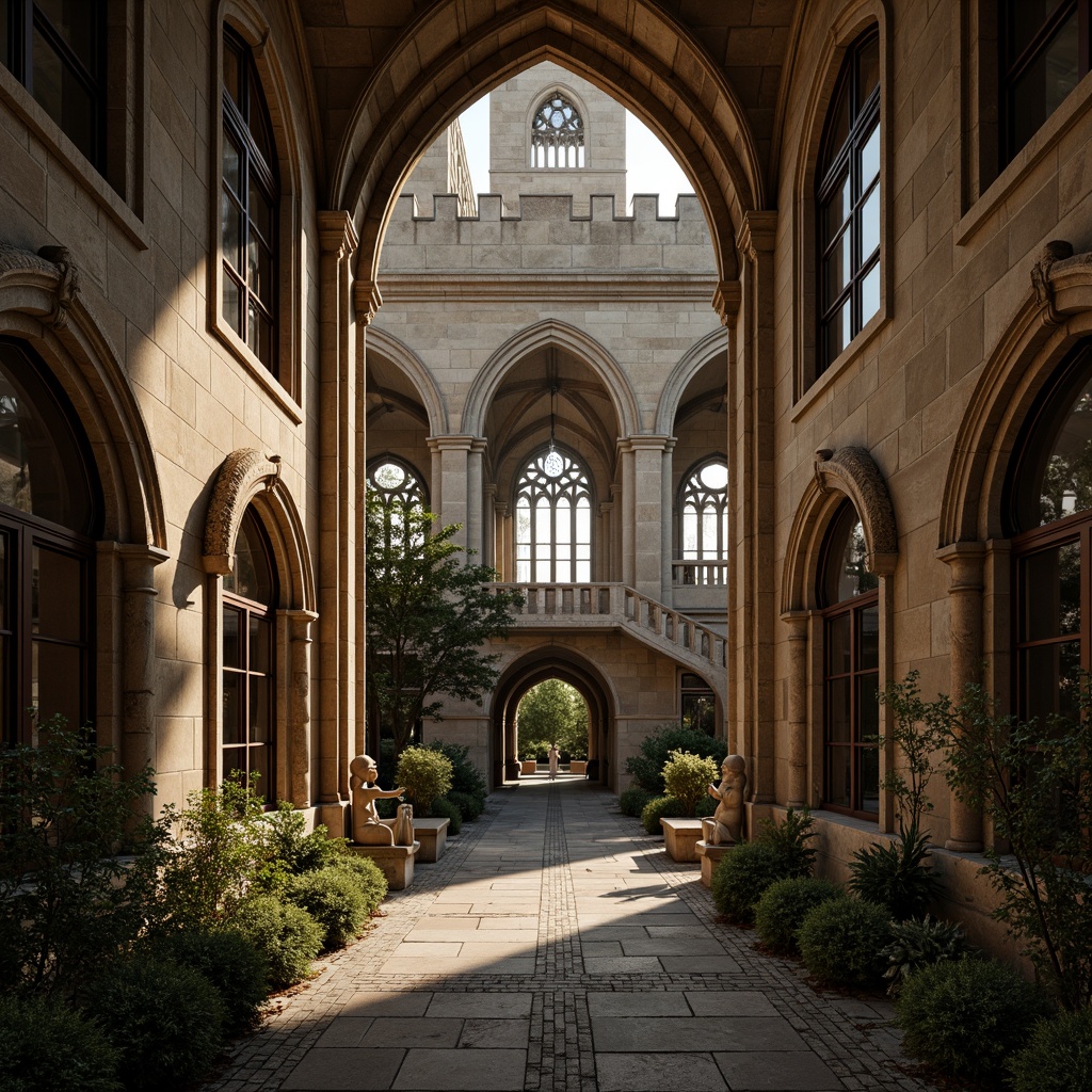 Prompt: Rustic university campus, weathered stone walls, intricately carved Gothic arches, majestic bell towers, ornate stone sculptures, mysterious cloisters, worn stone pathways, moss-covered stairs, ancient stone bridges, grand lecture halls, high ceilings, stained glass windows, dramatic chiaroscuro lighting, warm golden hour, shallow depth of field, 1/1 composition, realistic textures, ambient occlusion.