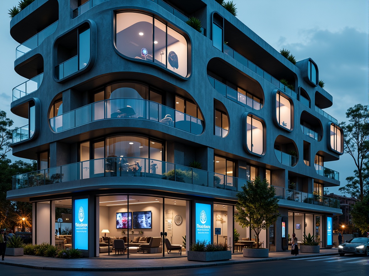 Prompt: Futuristic apartment building, curved metallic facade, neon lights, holographic advertisements, sleek glass balconies, futuristic door handles, electronic keypads, smart home systems, minimalist interior design, monochromatic color scheme, ambient LED lighting, panoramic city view, shallow depth of field, 3/4 composition, realistic reflections, atmospheric fog effects.