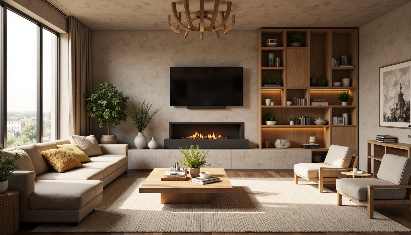 Prompt: Cozy living room, minimalistic decor, functional furniture, optimized floor plan, multipurpose spaces, ergonomic seating, smart storage solutions, natural materials, earthy color palette, soft warm lighting, 1/1 composition, shallow depth of field, realistic textures, ambient occlusion.