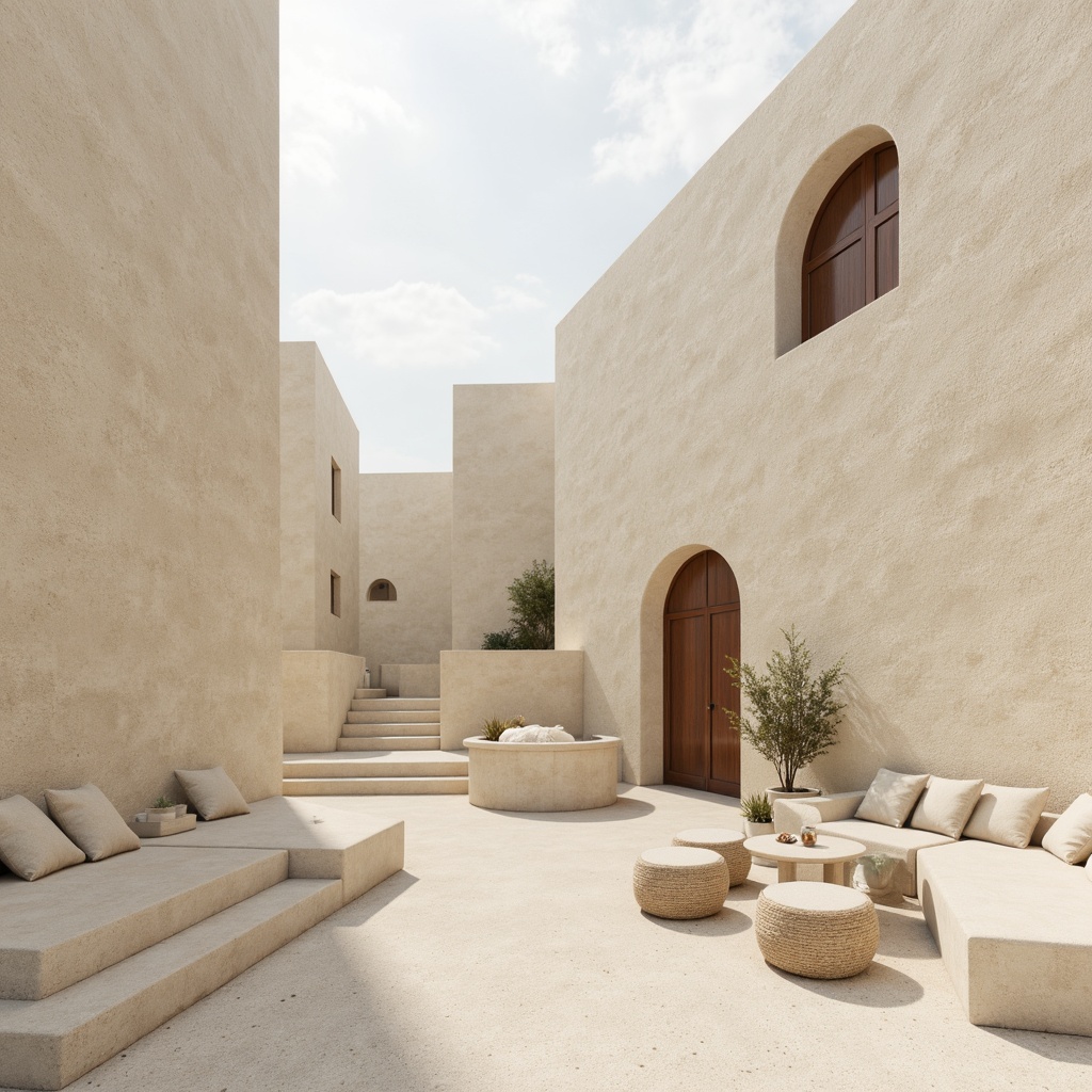 Prompt: Creamy limestone facades, soft beige tones, subtle grey undertones, natural textures, organic forms, minimalist architecture, clean lines, simple shapes, neutral color palette, earthy tones, soft warm lighting, gentle shadows, shallow depth of field, 1/1 composition, realistic materials, ambient occlusion, serene atmosphere.