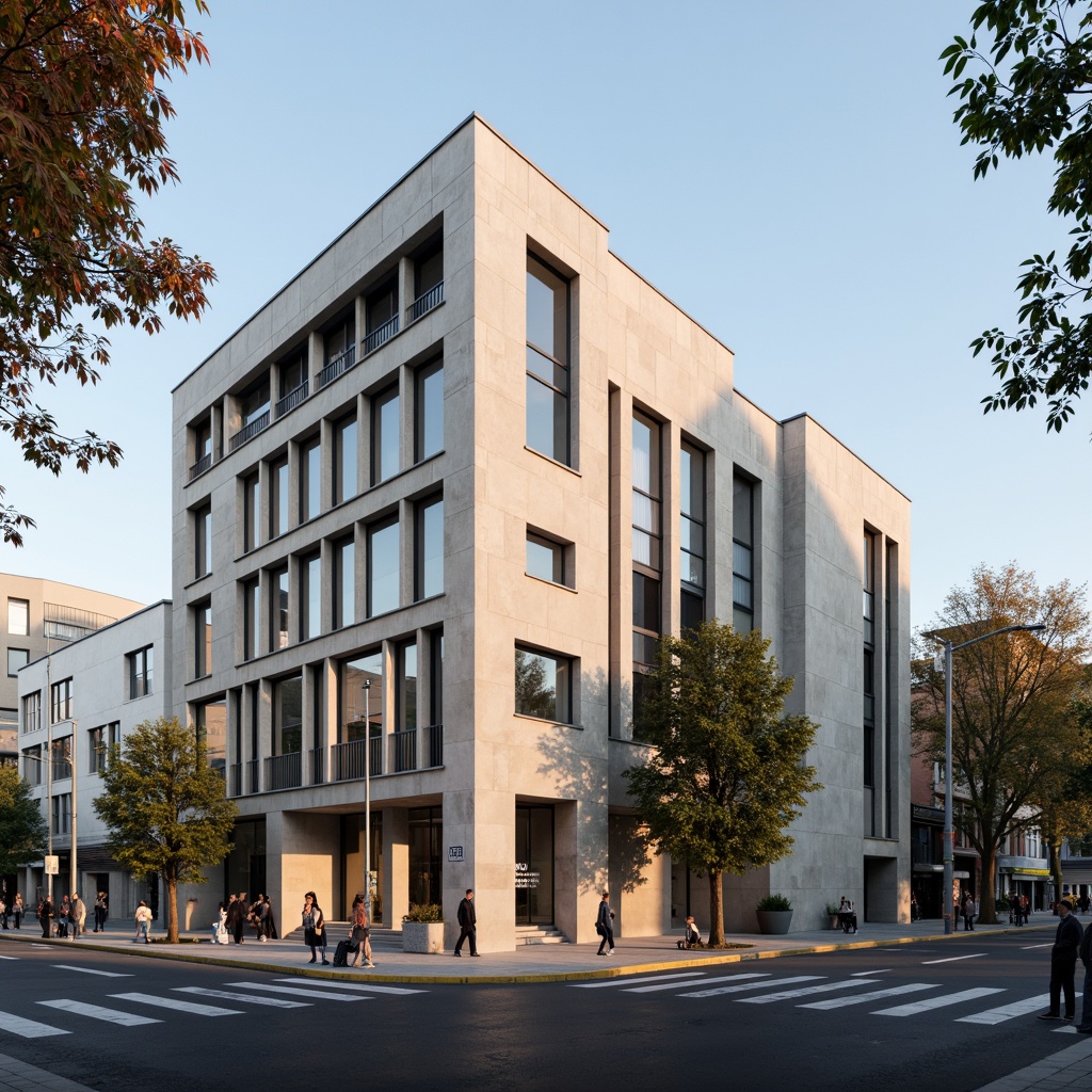 Prompt: Bauhaus-style courthouse, clean lines, minimalist aesthetic, industrial materials, concrete walls, steel beams, large windows, skylights, natural light, soft warm illumination, subtle shadows, geometric patterns, functional design, modernist architecture, urban setting, busy streets, pedestrian traffic, morning sunlight, indirect lighting, 1/1 composition, realistic textures, ambient occlusion.