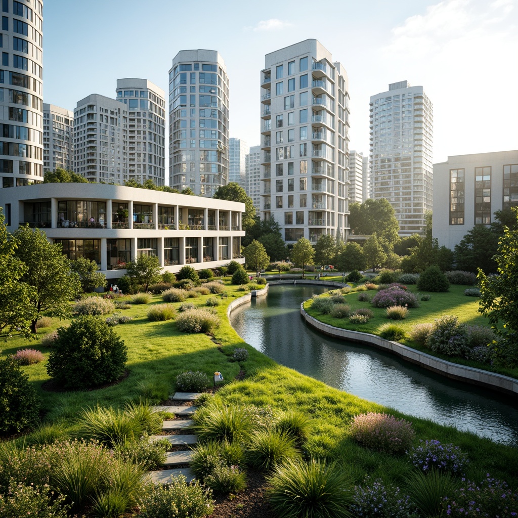 Prompt: Vibrant green roofs, lush vegetation, modern architecture, eco-friendly buildings, urban skyscrapers, rooftop gardens, flowering plants, tranquil atmosphere, natural insulation, stormwater management, energy efficiency, sustainable design, innovative materials, curved lines, sleek surfaces, minimalist style, bright sunlight, soft warm lighting, shallow depth of field, 3/4 composition, panoramic view.