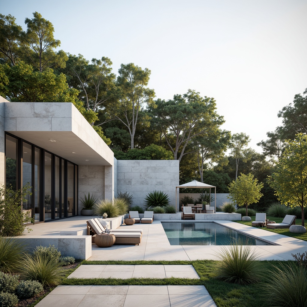 Prompt: Sleek minimalist architecture, seamless landscape integration, natural stone walls, floor-to-ceiling windows, sliding glass doors, lush green roofs, tranquil water features, modern outdoor furniture, geometric planters, sparse tree arrangements, soft morning light, subtle shading, 1/1 composition, realistic textures, ambient occlusion, serene atmosphere.