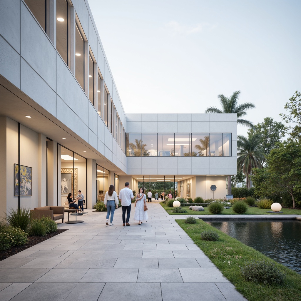 Prompt: Simple science center, minimalist facade, clean lines, white walls, large windows, glass doors, sleek metal frames, subtle textures, natural stone accents, modern architecture, open atrium, abundant natural light, soft diffused lighting, shallow depth of field, 3/4 composition, panoramic view, realistic materials, ambient occlusion, futuristic laboratory equipment, interactive exhibits, educational displays, botanical gardens, peaceful courtyard, serene water features, lush greenery.