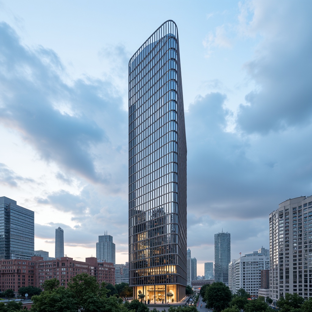 Prompt: Sleek modern skyscraper, steel beam framework, silver metallic finish, cantilevered floors, floor-to-ceiling windows, minimalist design, urban cityscape, cloudy blue sky, natural light reflection, 1/1 composition, shallow depth of field, panoramic view, realistic textures, ambient occlusion.